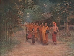 Burmese Monks begging in a village-early morning