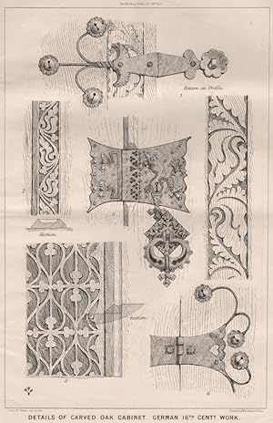 Imagen del vendedor de Details of carved oak cabinet, German 16th Centy. Work a la venta por Antiqua Print Gallery
