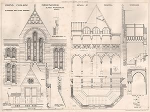Image du vendeur pour Owen's College, Manchester - staircase and other windows; Alfred Waterhouse, Architect mis en vente par Antiqua Print Gallery