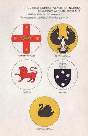 Bild des Verkufers fr The British Commonwealth of Nations Commonwealth of Australia; Personal flags of State Governors; New South Wales; South Australia; Tasmania; Victoria; Western Australia zum Verkauf von Antiqua Print Gallery