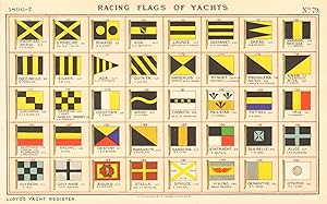 Seller image for Racing Flags of Yachts - Madrigal, Perse, T.B.C. West - Emmeline, Rev. R.B.L. Exton - Mikado, M.W. Joost - Ada, A.D. Centurini - Launce, Coddington & Harvey - Castanet, W.R. Cookson - Oread, W.B. McKean - Narwhal, Nerissa, J.L. Brown - Coccinelle, G. Pasquier - Eileen, H.B. King - Ada, G.G. Fortunato - Quinta, J. Guthrie - Namenlos, F. Burghalter & E. Kruger - Minuet, J. Branfoot & J.J.S. Heslop - Magdalena, Naiad, J. Spear & A. E. Pearson - Arab, F.L. & G. Metcalfe, Rita, R. Ulrich - Cuchara, Lt. A. H. Oliver. R.N. - Samcena, J. Nairn, Worry-Worry, H.R. Langrishe - Chieftain, F.H. Dent - Airdhi, A.W. Orr - Chonita, Col. O.J.A. Grimston - Pole Star, J.P. Hassall - Petrel, H.M. Rees - Iris, H.P. Donegan - Leander, H. Gaskell. Jun, Florence, J. MacKenzie - Arline, A. King - Destiny, L.B.R. Blacker - Margarita, G. Hamilton - Sanguida, A.F. Fynn - Eintracht, R. Goltsch - Sea Belle, T.M. Lord - Alice, G.H.P. Hillermann - Elfreda, T. Pim - Grey Mare, Capt Gaynor - Sigurd, A. Cameron - Stella for sale by Antiqua Print Gallery