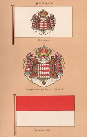 Monaco. Standard. Enlarged drawing of Arms on Standard. National Flag