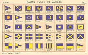 Imagen del vendedor de Racing Flags of Yachts - Tipo Tib, M. Van Peborgh - Gem, T. Meiklereid - Trina, Baron A. De. Sambucy De Sqrgue - Foam, V. Stewart - Bedouin, Maj. G. Moore - White Wings, Alfred Palmer - Antelope, E. Walkington - Merry Thought, A.J. Hayward - Undine, E.C. Adams - Gazelle, Celeriter, J. Keiller - Oriel, R.S. Chatterton - Minnie, W.J. Jones - New Moon, H.C. & A. Sheppard - Elfin, W.W. Taylor - Elma, J.A. Dawes - Chipmunk, E. Runchman - Zvezda, N. Wetzel, Loreley, W. Finnita - Isis, C.F. Cheston & E.J. & C.J. Packard - Pitti Sing, H.M. Tipping - Alert, J.L. Luning - Minette, W.L. Coats - Bonito, Viscount Bangor, Ayala, Hadgie, J.H. & F.V. Forster - Waitangi, R.B. Batchelor & J.P. Oliver - Ianthi, E.J. Poyser - Kiralyno, A. Szarvasy - Milenka, Marshall & Gerling - Awatea, F.W. Mace, Lynz, Mlle. J. Dollfus - Chiquita, A.H. Proust - Biby, Valkyrie, Comm. I. Florio - White Bird, Marquis Flori - Olga, D.C. & H. Shankland - Eider, Comte G. D'Evry - Evadne, J. Hollwey - Jarl, H. Sjoman - Idler, R a la venta por Antiqua Print Gallery