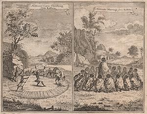 Hottentot Corn-Threshing from Kolben; Hottentot Marriage from Kolben