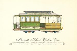 Seller image for Powell Street cable car - 1888-19-- In operation today, this line is a descendant of the Ferries & Cliff House railway, the Powell Street railway, United Railroads, and the Market Street railway for sale by Antiqua Print Gallery