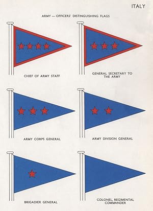 Immagine del venditore per Italy; Army-Officers Distinguishing Flags; Chief of Army Staff; General Secretary to the Army; Army Corps General; Army Division General; Brigadier General; Colonel, Regimental Commander venduto da Antiqua Print Gallery