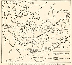 Waterloo : Field of Waterloo. (Showing positions of the two armies at 11 a.m., 18 June 1815)