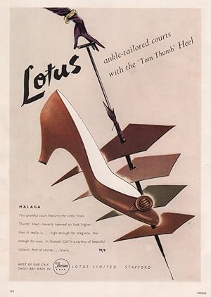 Bild des Verkufers fr Lotus ankle-tailored courts with the 'Tom Thumb' Heel. Malaga zum Verkauf von Antiqua Print Gallery