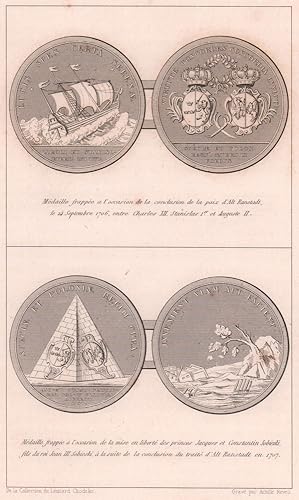 Imagen del vendedor de Mdaille frappes  l'occasion de la conclusion de la paix d'Alt-Ranstadt, le 24 September 1706, entre Charles XII, Stanislas 1er et Auguste II: Mdaille frappes  l'occasion de la mise en libert des princes Jacques et Constantin Sobieski, fils du Roi Jean III Sobieski,  la suit de la conclusion de trait d'Alt Ranstade en 1707 a la venta por Antiqua Print Gallery