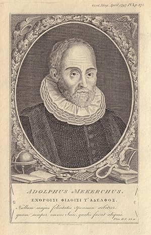 Image du vendeur pour [Portrait of] Adolphus Mekerchus [Meetkercke, a learning Fleming, who died in London in 1591]. mis en vente par Antiqua Print Gallery