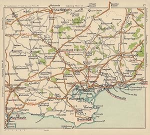 [Dorset coast road map. Weymouth Shaftesbury Ringwood Bournemouth Swanage Dorchester Blandford Po...