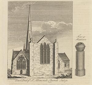 Fig 2. [Circular Font therein]. Fig 3. [View of the] East End of St. Alkmond's Church Salop [Shre...