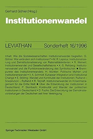Immagine del venditore per Institutionenwandel (Leviathan Sonderhefte) (German Edition) (Leviathan Sonderhefte, 16, Band 16) venduto da Gabis Bcherlager