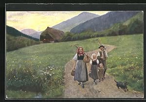 Imagen del vendedor de Knstler-Ansichtskarte Heinrich Hoffmann: Bauernfamilie auf dem Heimweg mit Dackel a la venta por Bartko-Reher