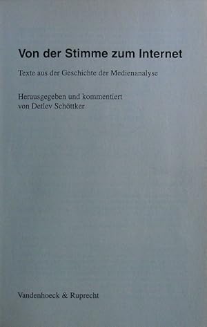 Imagen del vendedor de Von der Stimme zum Internet. Texte aus der Geschichte der Medienanalyse. a la venta por Antiquariat Bookfarm