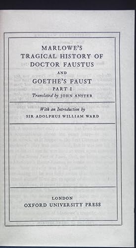 Bild des Verkufers fr Marlowe's Tragical History of Doctor Faustus and Goethe's Faust, Part 1. zum Verkauf von books4less (Versandantiquariat Petra Gros GmbH & Co. KG)