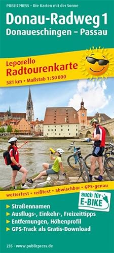 Bild des Verkufers fr Radtourenkarte Donau-Radweg 01. Donaueschingen - Passau 1 : 50 000 : mit Ausflugszielen, Einkehr- & Freizeittipps zum Verkauf von AHA-BUCH GmbH
