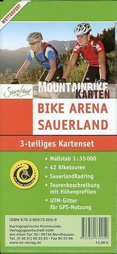 Bild des Verkufers fr KKV Mountainbikekarte Bike Arena Sauerland, 3 Bl. : 42 Biketouren, SauerlandRadring, Tourenbeschreibung mit Hhenprofilen, UTM-Gitter fr GPS-Nutzung. Wetterfest zum Verkauf von AHA-BUCH GmbH