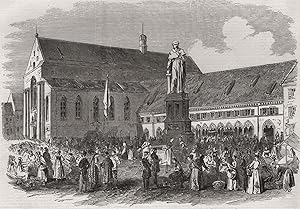 Statue of Schwarz, the inventor of gunpowder, just erected at Freiburg, in Baden