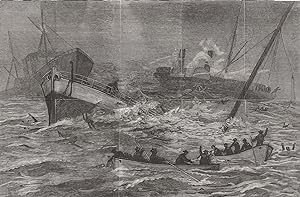 Five minutes after collision-the boats of the "Princesse henriette" picking up survivors from the...