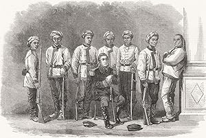 Group of disciplined Chinese soldiers with European officer - Sketches from Shanghai