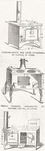 Cooking-stove for cites ouvrieres, by Baudon, of Lille; Small cooking apparatus, by Boutier and C...