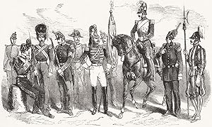 Uniforms of the troops in the Pope's army: Military college; Palatine guard; Foot Gendarmerie; Sw...