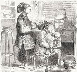 Fixing hair A' La Teapot - Sketches from China, by our Special Artist