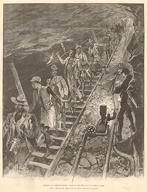 Mining at Johannesburg: natives on the way to their work. From a sketch by Mr. Melton Prior, our ...