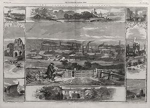 1. Kirkstall Abbey, from the river, 2. Leeds, from Beeston Hall, 3. Farnley Hall, near Otley - Th...