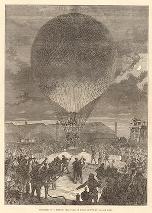 Departure of a balloon from Paris at night (sketch by balloon post)