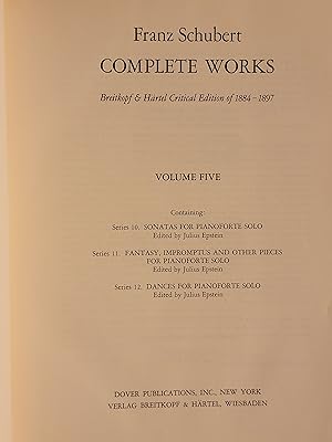 Franz Schubert Complete Works Breitkopf & Hartel Critical Edition of 1884-1897 Volume 5 Series 10...