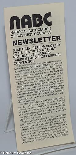 Imagen del vendedor de NABC Newsletter: Joan Baez, Pete McCloskey to be featured at first National Lesbian/Gay Business & Professional Convention a la venta por Bolerium Books Inc.
