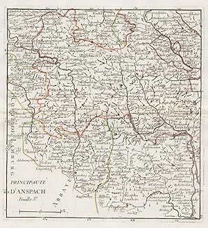 "Principaute d Anspach. Feuille 3e." - Ansbach Feuchtwangen Crailsheim Dinkelsbühl Wassertrüdinge...