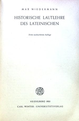 Bild des Verkufers fr Historische Lautlehre des Lateinischen. Sprachwissenschaftliche Studienbcher zum Verkauf von books4less (Versandantiquariat Petra Gros GmbH & Co. KG)