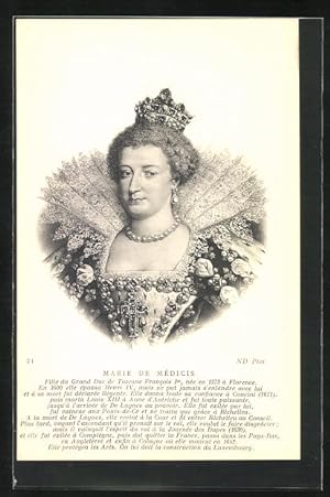 Image du vendeur pour Knstler-Carte postale Marie de Medici von Frankreich, Portrait de der Tochter von Herzogs der Toscana Francoise I. mis en vente par Bartko-Reher