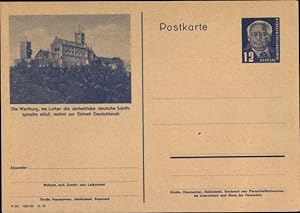 Ganzsache Ansichtskarte / Postkarte Lutherstadt Eisenach, Die Wartburg mahnt zur Einheit Deutschl...