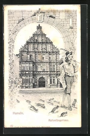 Bild des Verkufers fr Ansichtskarte Hameln, Rattenfnger und Rattenfngerhaus zum Verkauf von Bartko-Reher