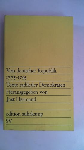 Bild des Verkufers fr Von Deutscher Republik 1775-1795: Texte Radikaler Demokraten (Edition Suhrkamp 793) zum Verkauf von Antiquariat Maiwald
