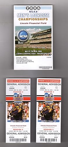 2006 NCAA Men's Lacrosse Championships Session 2 Championship Game - Two Unused Tickets + Promo C...