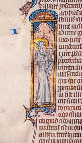St James Preaching in an historiated initial on a leaf from a Bible in Latin [Paris, late 13th or...