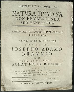 Bild des Verkufers fr Dissertatio philosophica de natura humana non erubescenda sed veneranda. zum Verkauf von Auceps-Antiquariat Sebastian Vogler