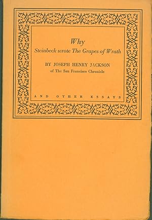 Bild des Verkäufers für Why Steinbeck Wrote the Grapes of Wrath and Other Essays zum Verkauf von Eureka Books