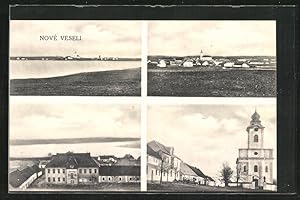 Bild des Verkufers fr Ansichtskarte Nove Veseli, Kirche, Skola, Gesamtansicht, Blick ber den See zum Verkauf von Bartko-Reher