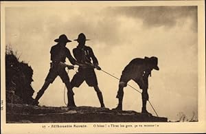 Ansichtskarte / Postkarte Silhouette Scoute, Pfadfinder mit Seil