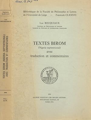 Imagen del vendedor de Textes birom (nigeria septentrional) avec traduction et commentaires a la venta por Biblioteca di Babele