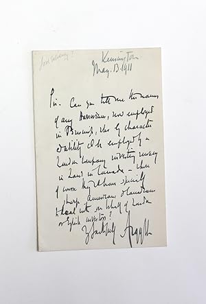 Seller image for An Original Letter written and Signed by John George Edward Henry Douglas Sutherland Campbell, 9th and 2nd Duke of Argyll for sale by Lasting Words Ltd