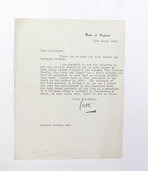 Imagen del vendedor de An Original Bank of England Letter typed and Signed by Thomas Sivewright Catto a la venta por Lasting Words Ltd