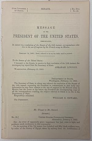 Scarce 1863 Communique from Lincoln's State Department Announcing African Troop Deployment by Fra...