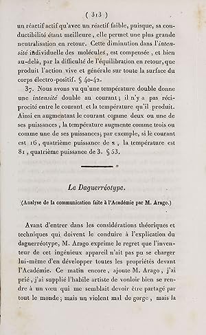 Bild des Verkufers fr Le daguerrotype. In: Annales de Chimie et de Physique, vol. 71, 1839, pp. 313-340. zum Verkauf von Milestones of Science Books